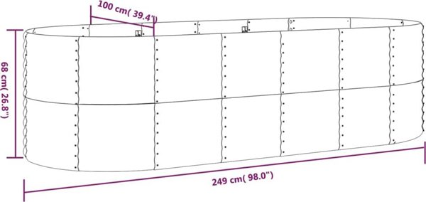 vidaXL Donica ogrodowa, malowana proszkowo stal, 249x100x68 cm srebrna