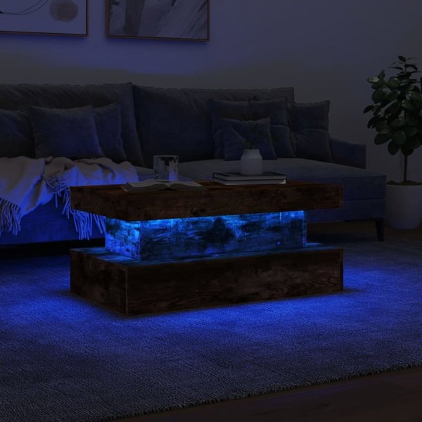 vidaXL Stoliki kawowy z oswietleniem LED przydymiony dab 90x50x40 cm