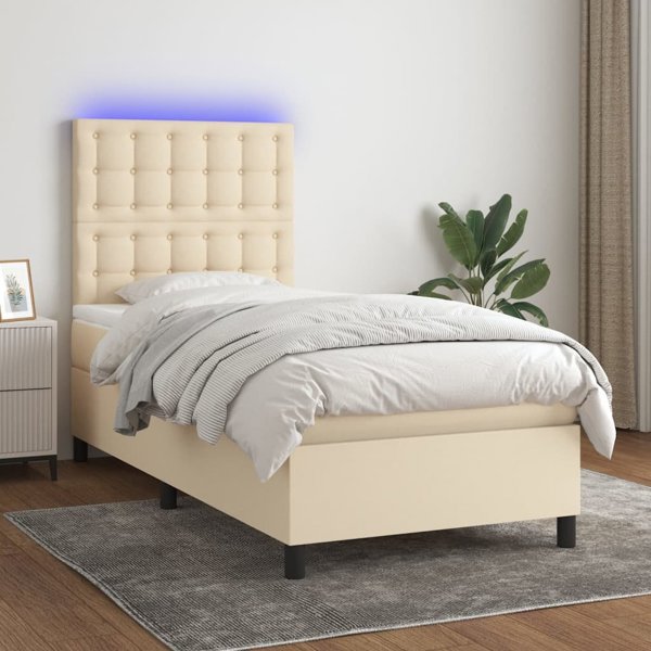 vidaXL Κρεβάτι Continental με Στρώμα, Κρεμ, 90x190 εκ, Ύφασμα