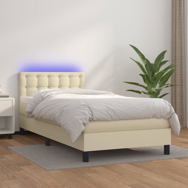 vidaXL Κρεβάτι kontynentalne με LED, στρώμα, εκρού οικολογικό δέρμα 90x190 cm