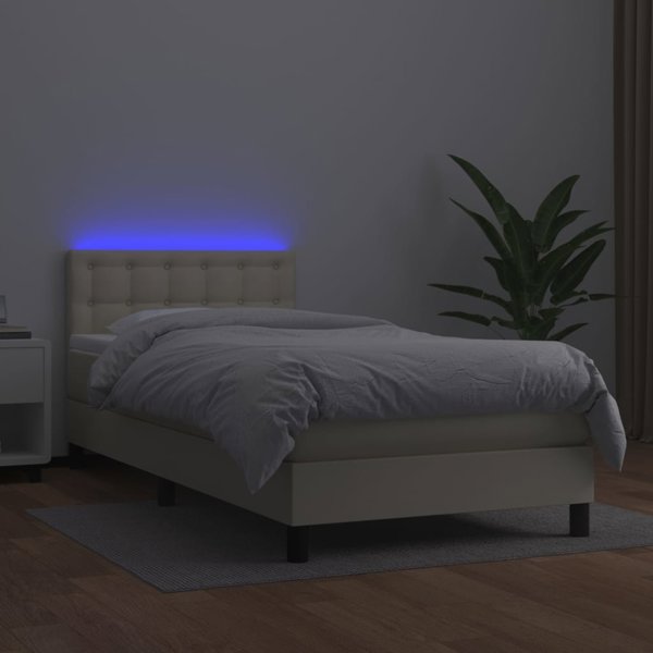 vidaXL Κρεβάτι kontynentalne με LED, στρώμα, εκρού οικολογικό δέρμα 90x190 cm