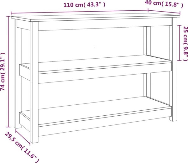 vidaXL vidaXL Stolik konsolowy, 110x40x74 cm, lite drewno sosnowe