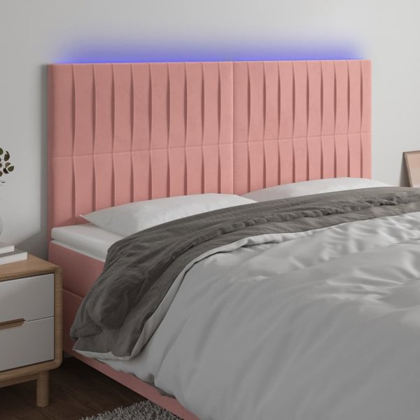 vidaXL Κεφαλάρι κρεβατιού με LED, ροζ βελούδο, 180x5x118/128 cm