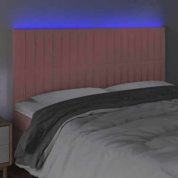 vidaXL Κεφαλάρι κρεβατιού με LED, ροζ βελούδο, 180x5x118/128 cm