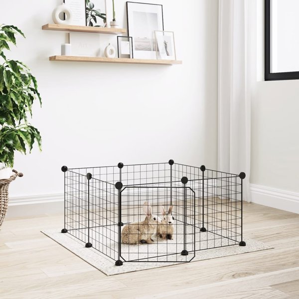 vidaXL Κλουβί για ζώα με πορτάκι, 8 πάνελ, μαύρο, 35x35 εκ, ατσάλι