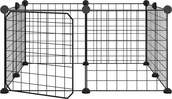 vidaXL Κλουβί για ζώα με πορτάκι, 8 πάνελ, μαύρο, 35x35 εκ, ατσάλι