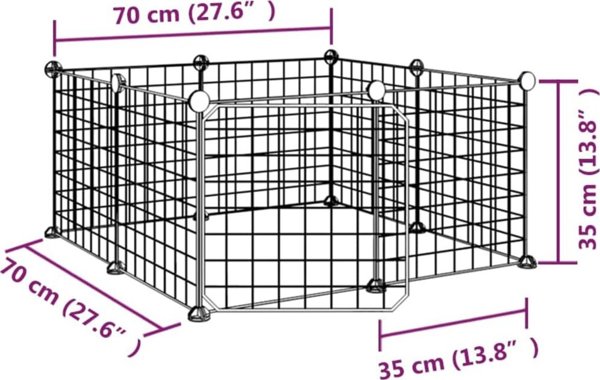 vidaXL Κλουβί για ζώα με πορτάκι, 8 πάνελ, μαύρο, 35x35 εκ, ατσάλι
