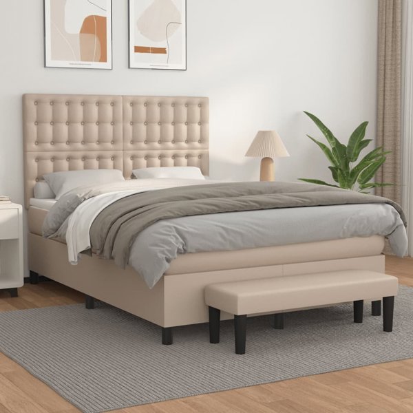 vidaXL Κρεβάτι Continental με Στρώμα, Cappuccino, Δερματίνη 140x200 cm