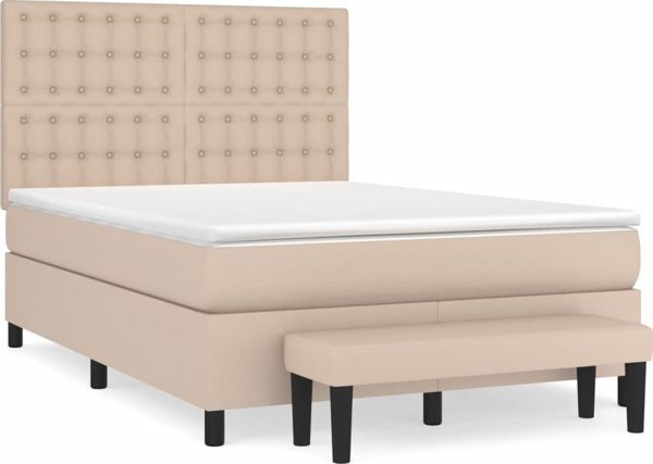 vidaXL Κρεβάτι Continental με Στρώμα, Cappuccino, Δερματίνη 140x200 cm
