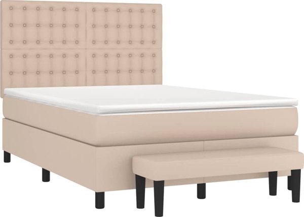 vidaXL Κρεβάτι Continental με Στρώμα, Cappuccino, Δερματίνη 140x200 cm
