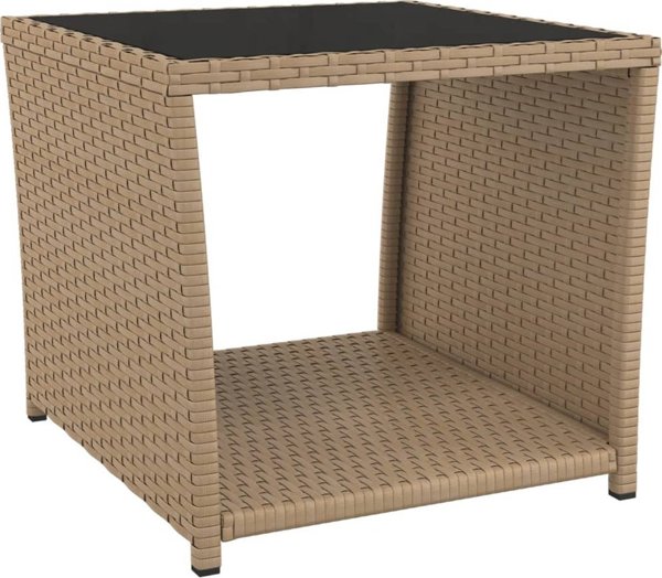 vidaXL Τραπέζι καφέ με γυάλινη επιφάνεια, μπεζ PE rattan και γυαλί