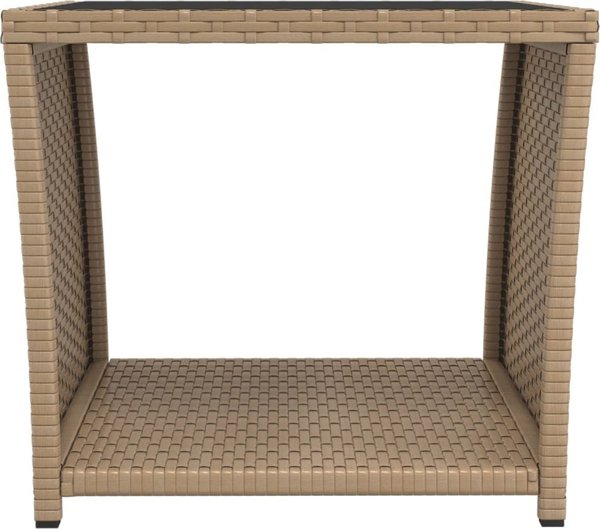 vidaXL Τραπέζι καφέ με γυάλινη επιφάνεια, μπεζ PE rattan και γυαλί