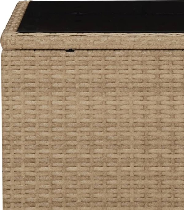 vidaXL Τραπέζι καφέ με γυάλινη επιφάνεια, μπεζ PE rattan και γυαλί