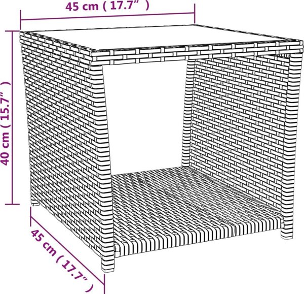 vidaXL Τραπέζι καφέ με γυάλινη επιφάνεια, μπεζ PE rattan και γυαλί