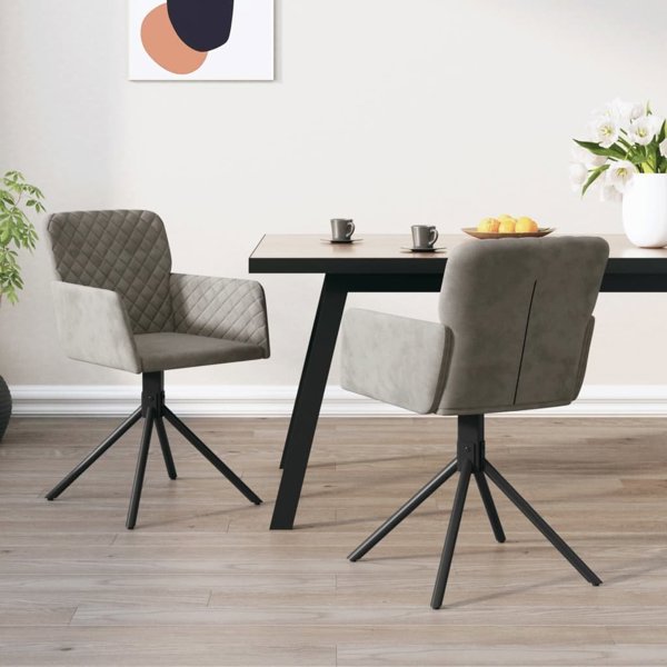 vidaXL περιστρεφόμενες καρέκλες τραπεζιού, 2 τεμάχια, ανοιχτό γκρι, βελούδο