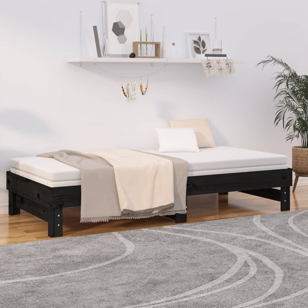 vidaXL Διπλό επεκτάσιμο κρεβάτι, μαύρο, 2x(90x200) εκ., μασίφ πεύκο