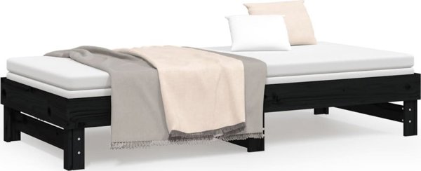 vidaXL Διπλό επεκτάσιμο κρεβάτι, μαύρο, 2x(90x200) εκ., μασίφ πεύκο