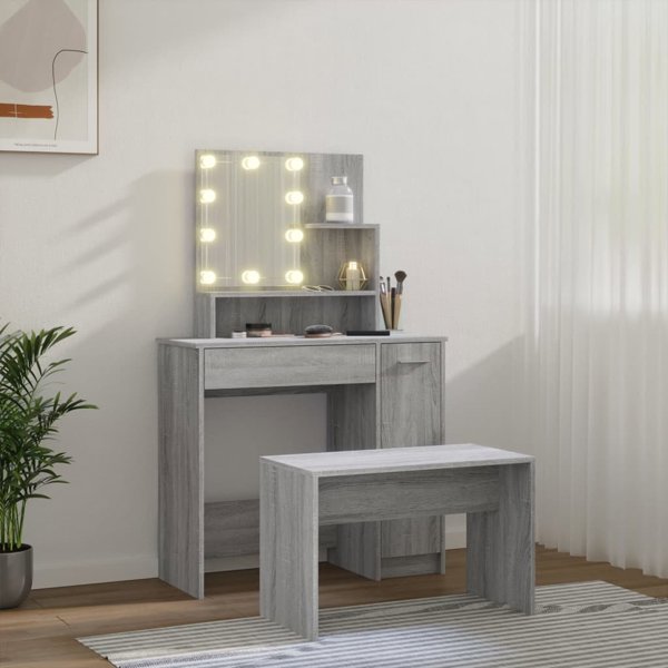 vidaXL Σετ με τουαλέτα και φωτισμό LED, γκρι δρυς Sonoma