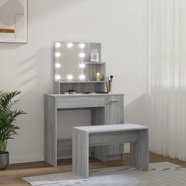 vidaXL Σετ με τουαλέτα και φωτισμό LED, γκρι δρυς Sonoma