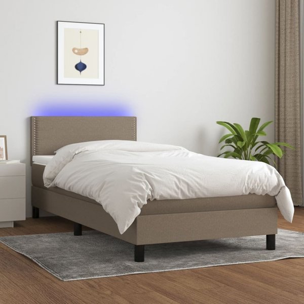 vidaXL Lozko kontynentalne με στρώμα, taupe, 90x200 cm, ύφασμα