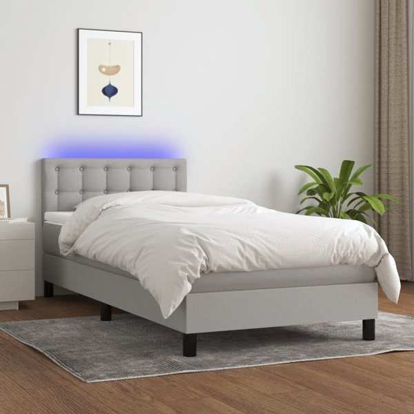 vidaXL Κρεβάτι Continental με Στρώμα, Φωτεινό Γκρι, 90x190 cm, Υφασμάτινο