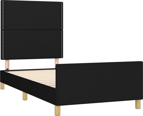 vidaXL Rama κρεβατιού με κεφαλάρι, μαύρο, 90x200 cm, επενδυμένη με ύφασμα