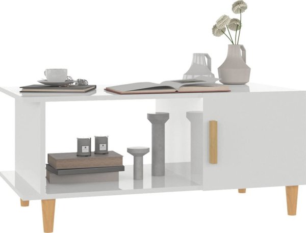 vidaXL Τραπεζάκι καφέ, λευκό γυαλιστερό, 90x50x40 εκ