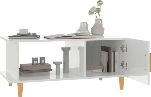 vidaXL Τραπεζάκι καφέ, λευκό γυαλιστερό, 90x50x40 εκ