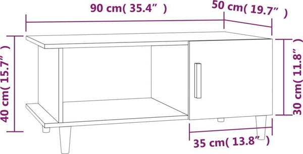 vidaXL Τραπεζάκι καφέ, λευκό γυαλιστερό, 90x50x40 εκ