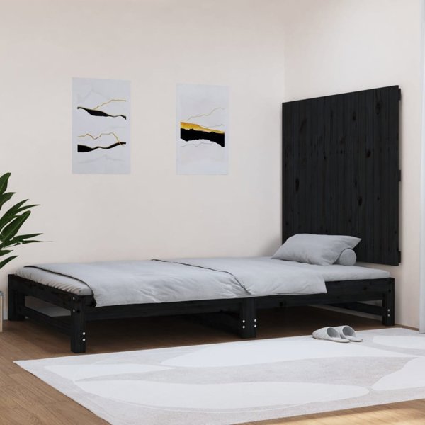 Κεφαλάρι κρεβατιού vidaXL, μαύρο, 108x3x90 cm, συμπαγές ξύλο πεύκου
