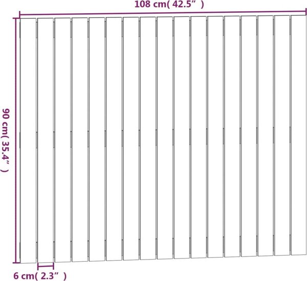 Κεφαλάρι κρεβατιού vidaXL, μαύρο, 108x3x90 cm, συμπαγές ξύλο πεύκου