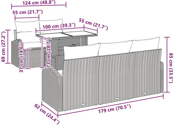 vidaXL Σετ Κήπου 6 Τεμαχίων, Πολυρατάν, με Μαξιλάρια, Καφέ