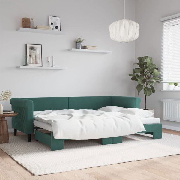 vidaXL Sofa rozsuwana, ciemnozielona, 80x200 cm, aksamit