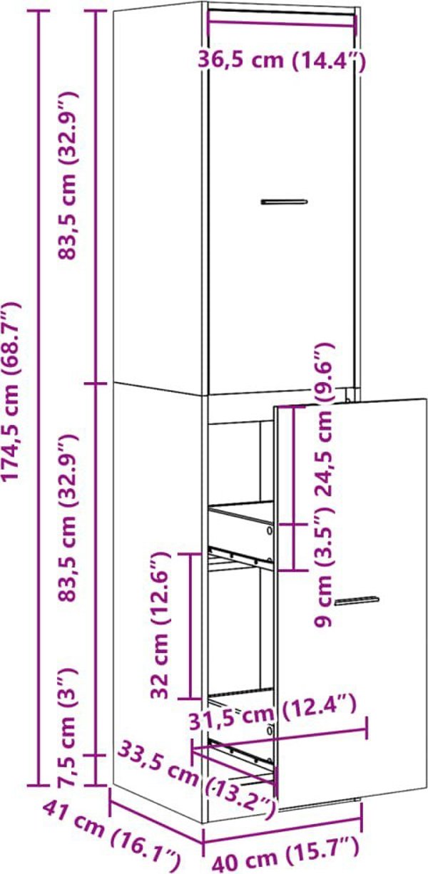 vidaXL Szafka apteczna dab sonoma 40x41x174,5 cm
