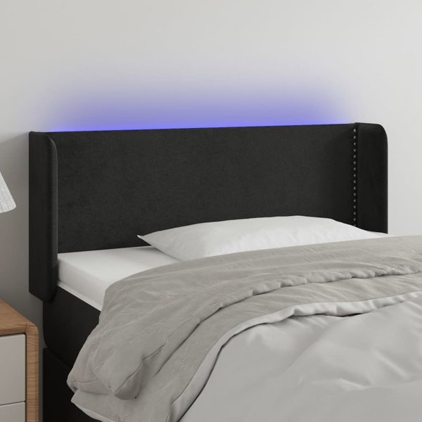 vidaXL Μαύρο κεφαλάρι κρεβατιού με LED από βελούδο, 93x16x78/88 cm