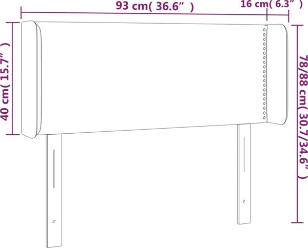 vidaXL Μαύρο κεφαλάρι κρεβατιού με LED από βελούδο, 93x16x78/88 cm