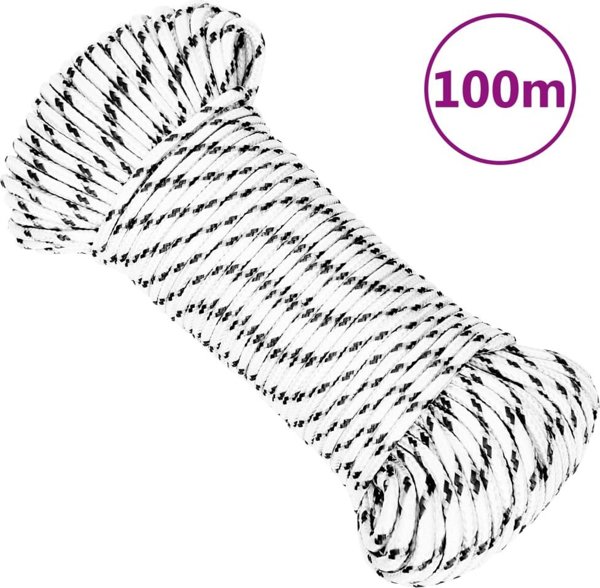 vidaXL Πλεγμένο Σχοινί Ναυτικό, Λευκό, 4 mm x 100 m, Πολυεστέρας