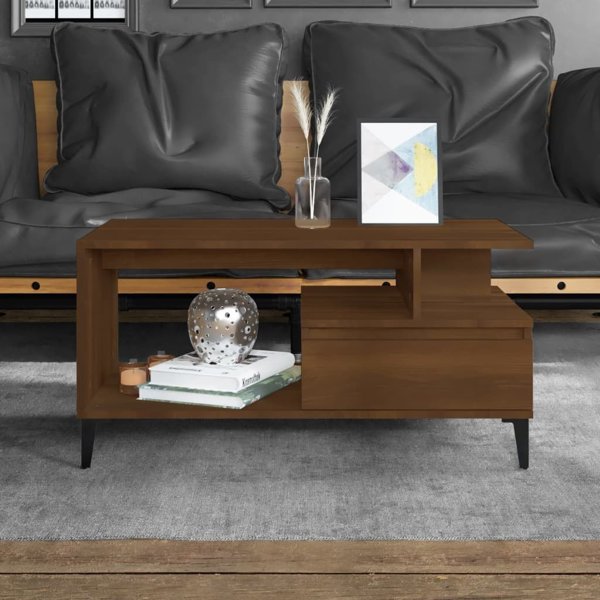 vidaXL Τραπέζι καφέ, καφέ δρυς, 90x49x45 εκ.