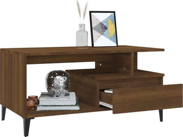 vidaXL Τραπέζι καφέ, καφέ δρυς, 90x49x45 εκ.