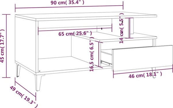 vidaXL Τραπέζι καφέ, καφέ δρυς, 90x49x45 εκ.