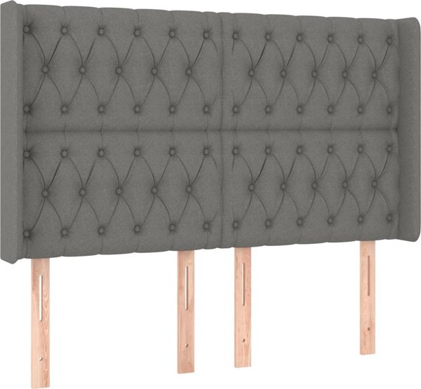 vidaXL Κεφαλάρι κρεβατιού με LED, σκούρο γκρι, 163x16x118/128 εκ., ύφασμα