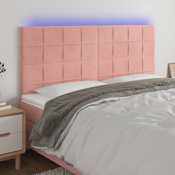 vidaXL Κεφαλάρι για κρεβάτι με LED, ροζ, 160x5x118/128 cm, βελούδο