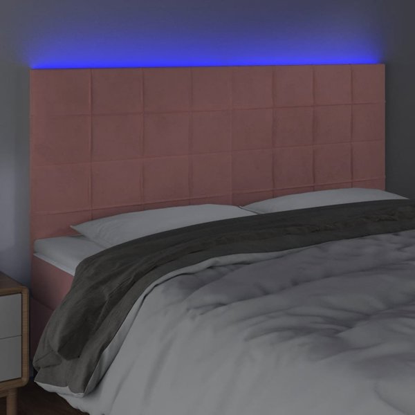 vidaXL Κεφαλάρι για κρεβάτι με LED, ροζ, 160x5x118/128 cm, βελούδο