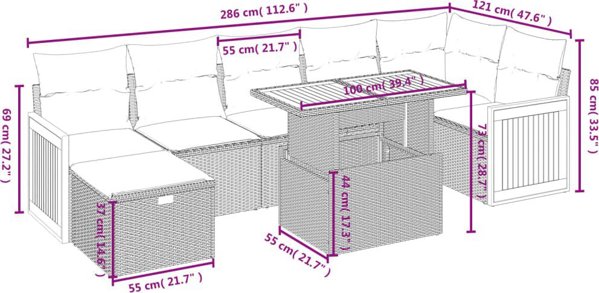 vidaXL σετ 8 τεμ. κήπου με μαξιλάρια, μπεζ, πολυρατάν