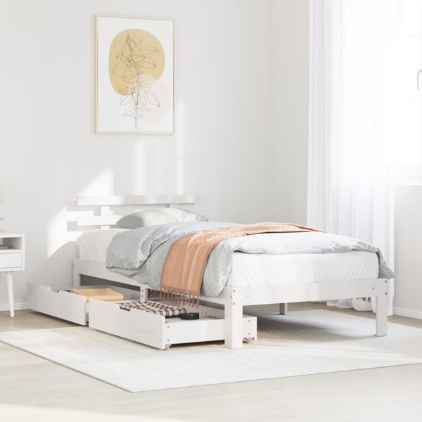 vidaXL Rama κρεβατιού με συρτάρια λευκή 75x190 cm από μασίφ πεύκο