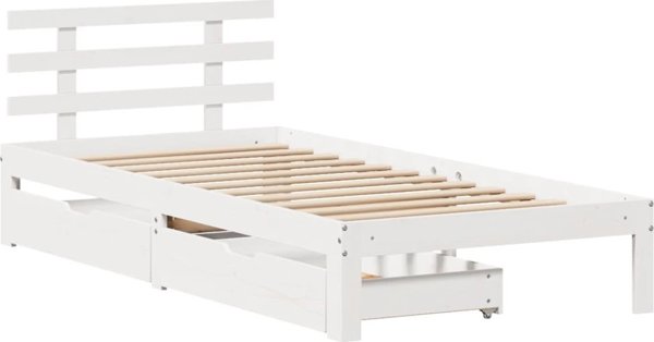 vidaXL Rama κρεβατιού με συρτάρια λευκή 75x190 cm από μασίφ πεύκο