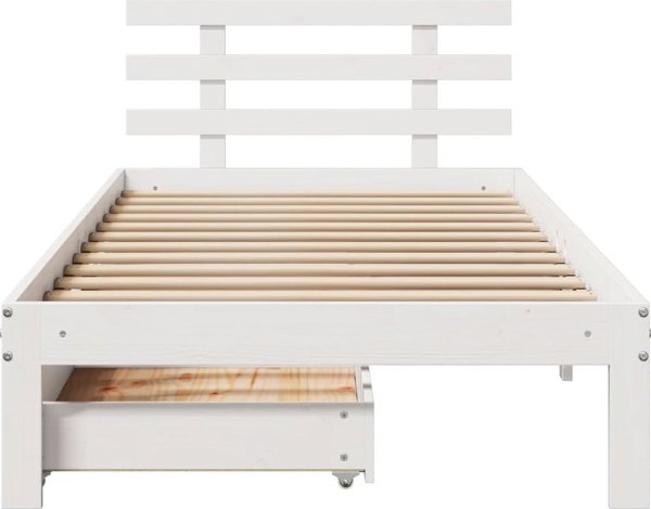 vidaXL Rama κρεβατιού με συρτάρια λευκή 75x190 cm από μασίφ πεύκο