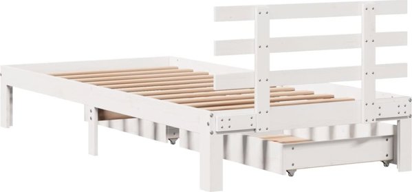 vidaXL Rama κρεβατιού με συρτάρια λευκή 75x190 cm από μασίφ πεύκο