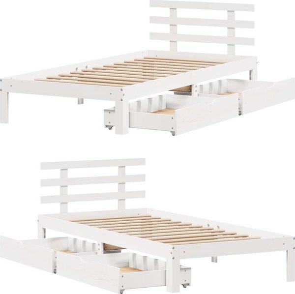 vidaXL Rama κρεβατιού με συρτάρια λευκή 75x190 cm από μασίφ πεύκο