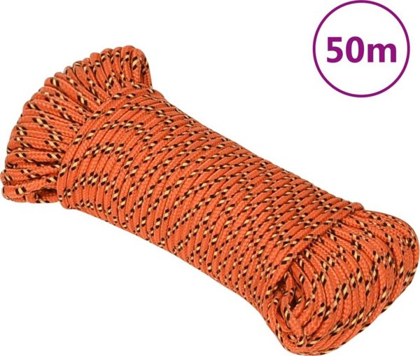 vidaXL Ναυτικό σχοινί, πορτοκαλί, 3 mm, 50 m, πολυπροπυλένιο